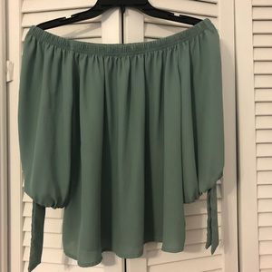 Mint green off the shoulder blouse